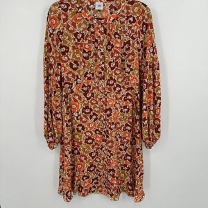 Cabi Dress Womens Small Red Brown Floral Print Long Sleeve Ruffle Boho 4238 Fall